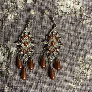 Costume Jewelry Pearl and Crystal Drop Boho Dress Earrings